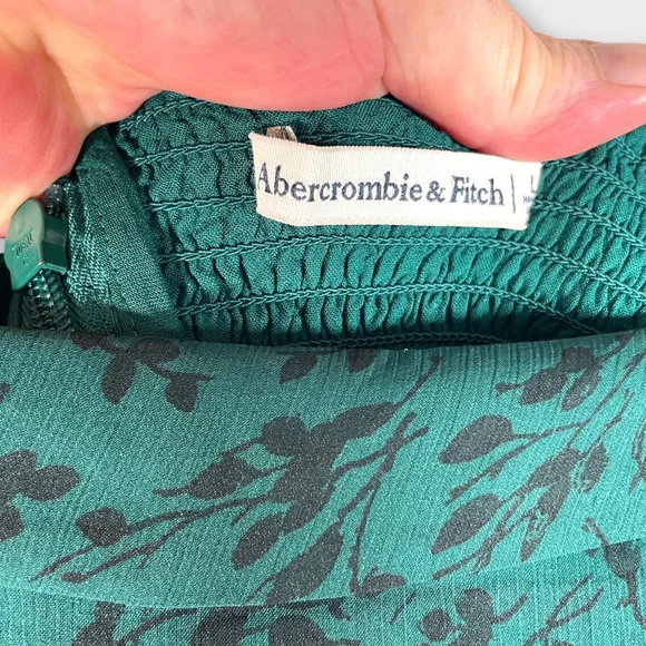Abercrombie & Fitch Emerson Chiffon Dress LARGE Midi Green Fairycore Whimsigoth - Picture 9 of 11
